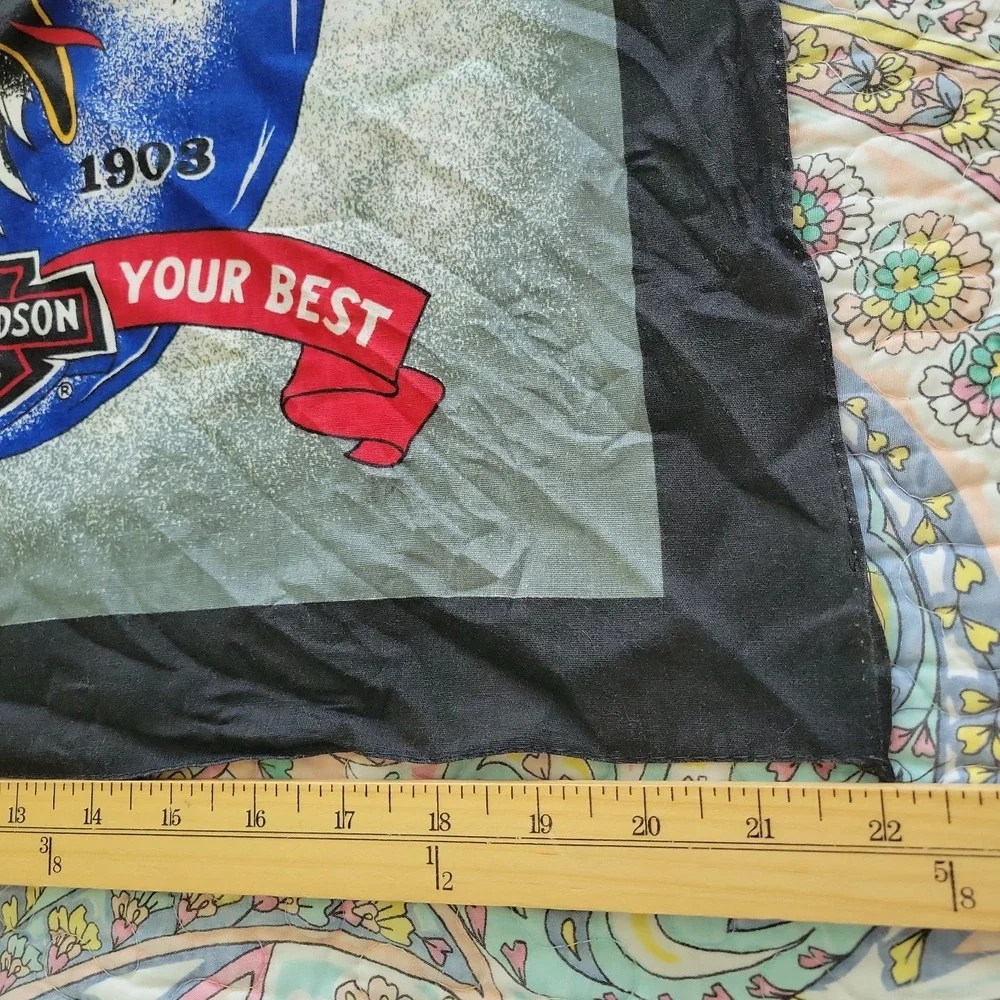 Vintage Harley Davidson Bandana Mens One Size Black Eagle American Flag USA 90s